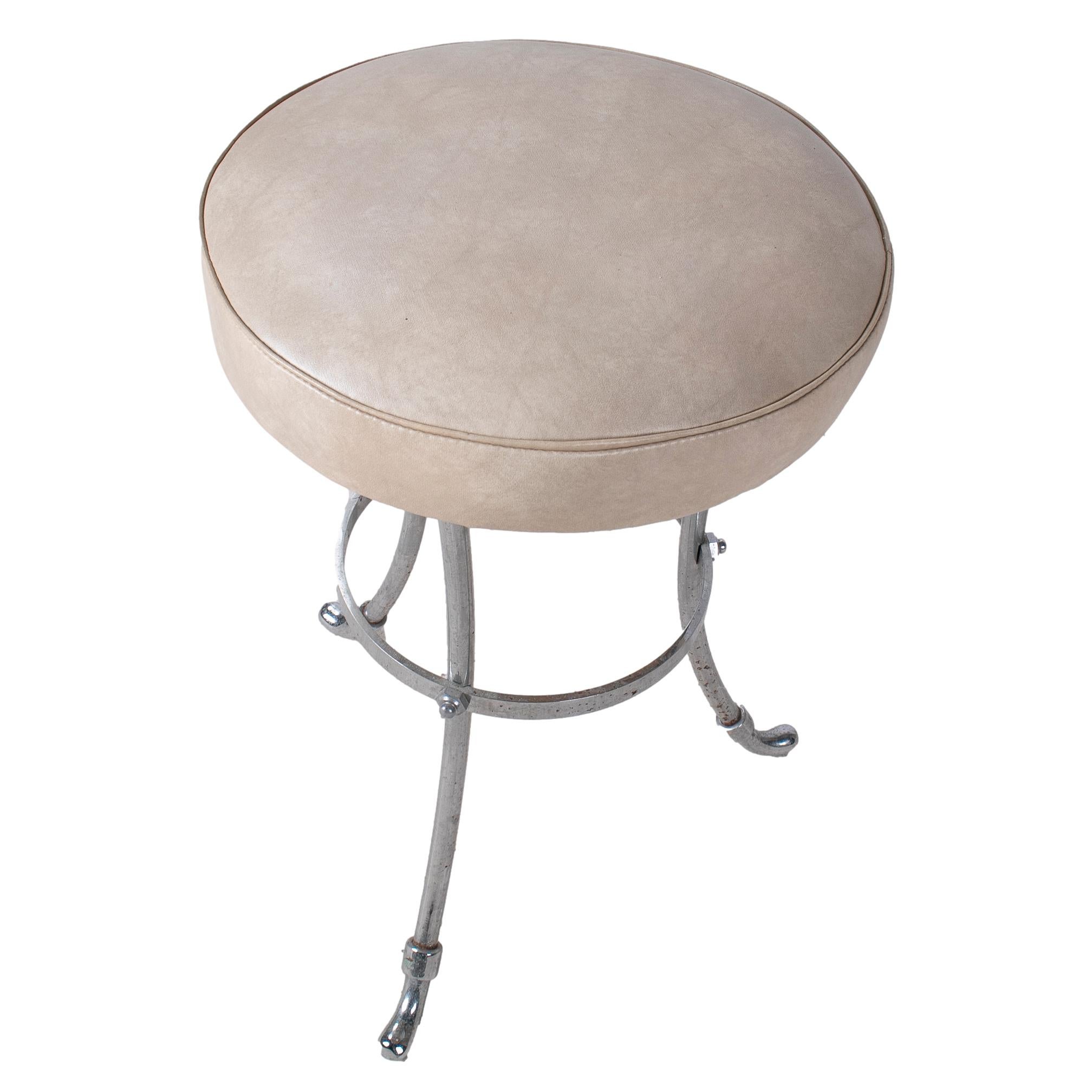 Mid-20th Century 1950s French Faux Leather Steel Stool