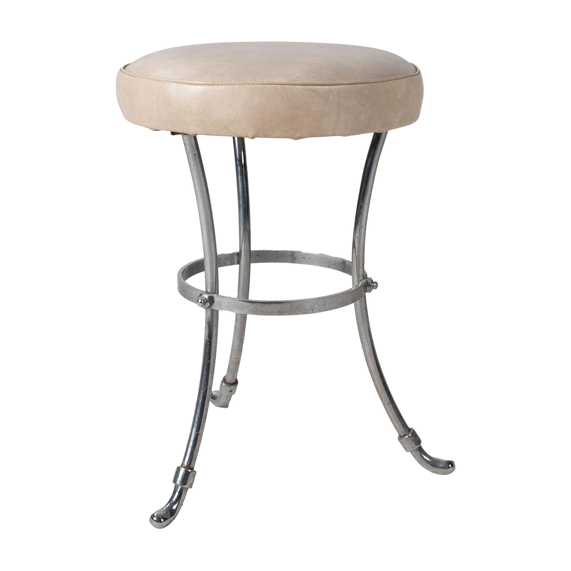 1950s French Faux Leather Steel Stool