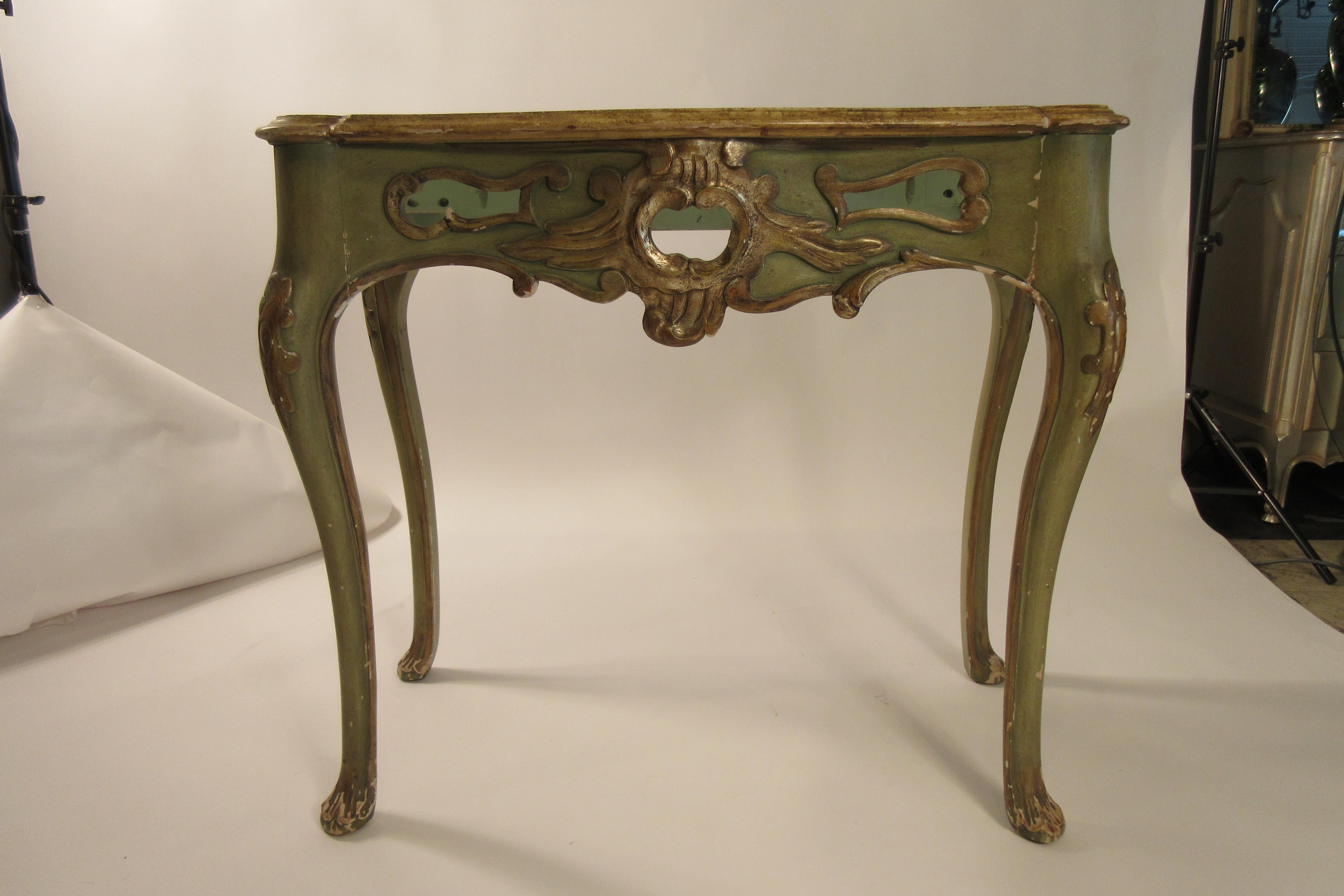 1950s French Faux Painted Carved Wood Console In Good Condition In Tarrytown, NY