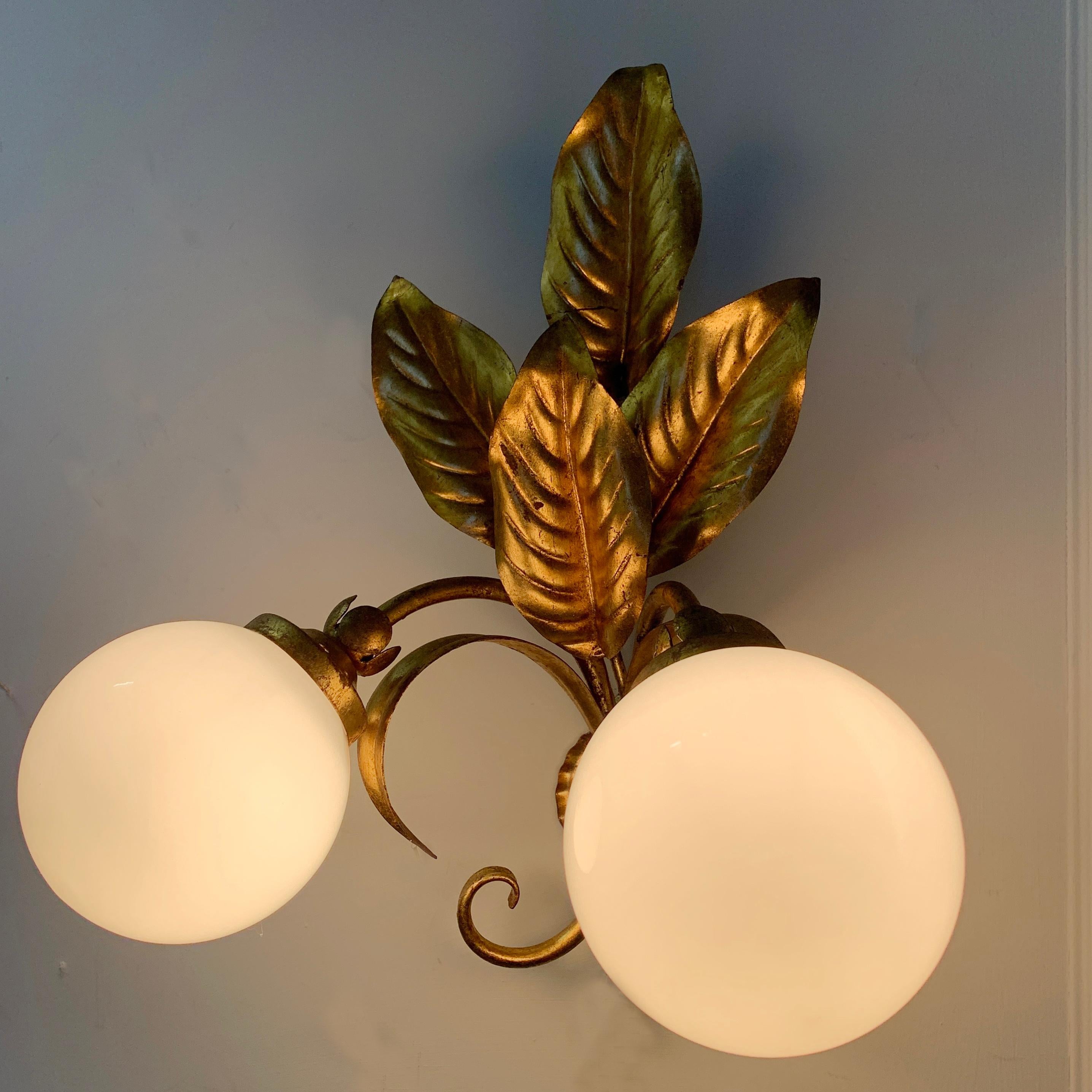 Metal 1950s French Feuilles D’or Wall Lights