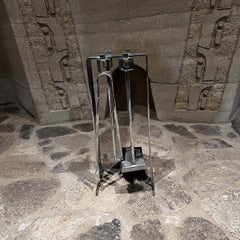 1950s French Fire Tool Chrome Fireplace Set Style Pierre Guariche