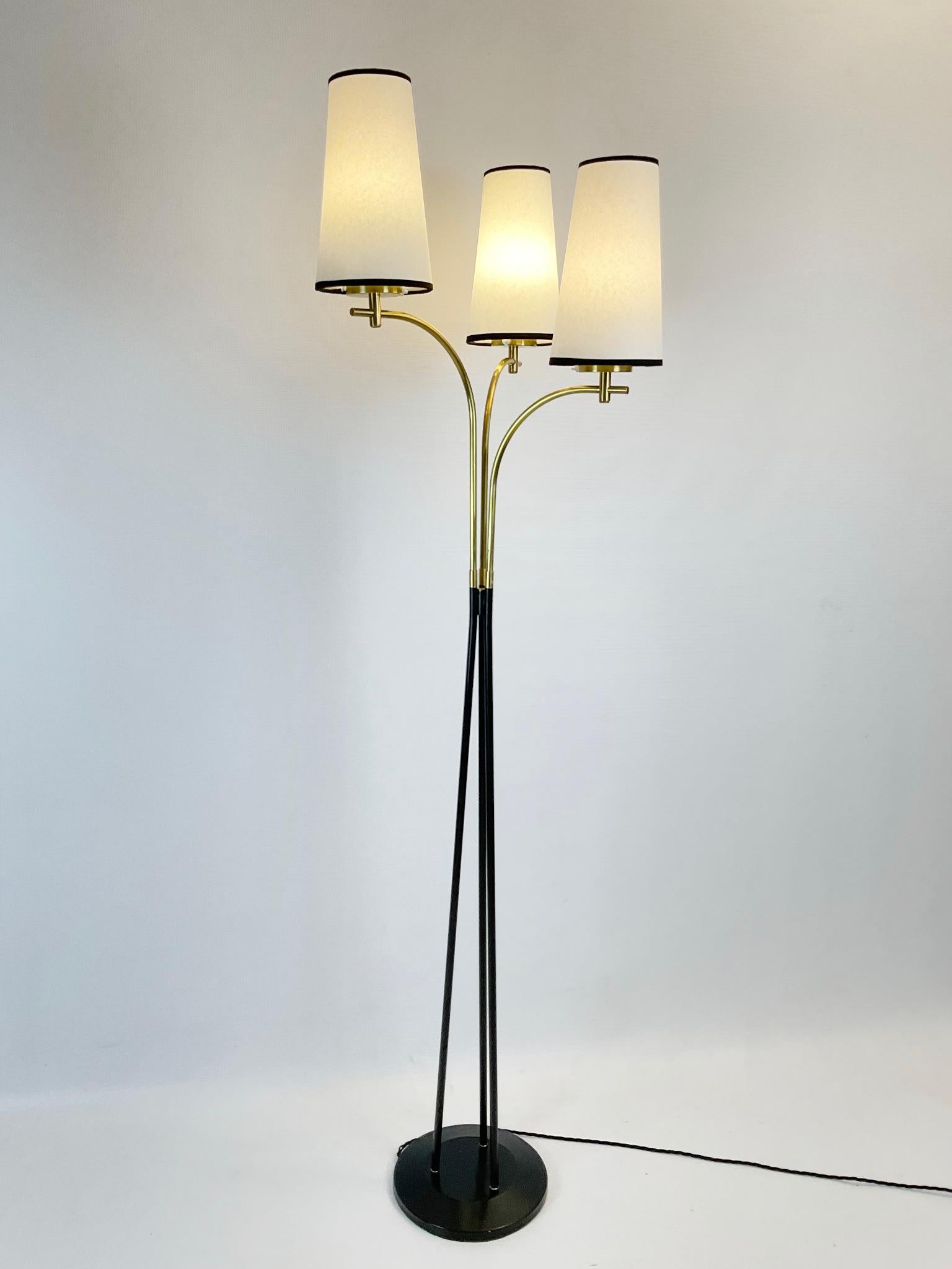 Metal 1950s Floor Lamp Attributed to Maison Lunel France For Sale
