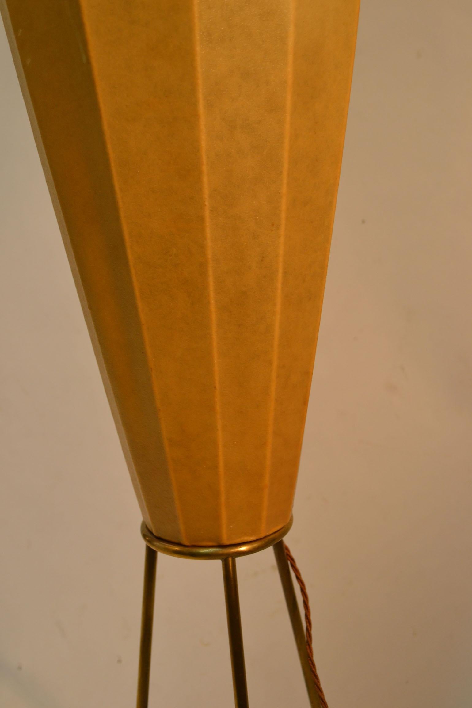 1950's Dutch Cocoon Shape Elongated Floor Lamp on Brass Tripod Legs by Artimeta 3