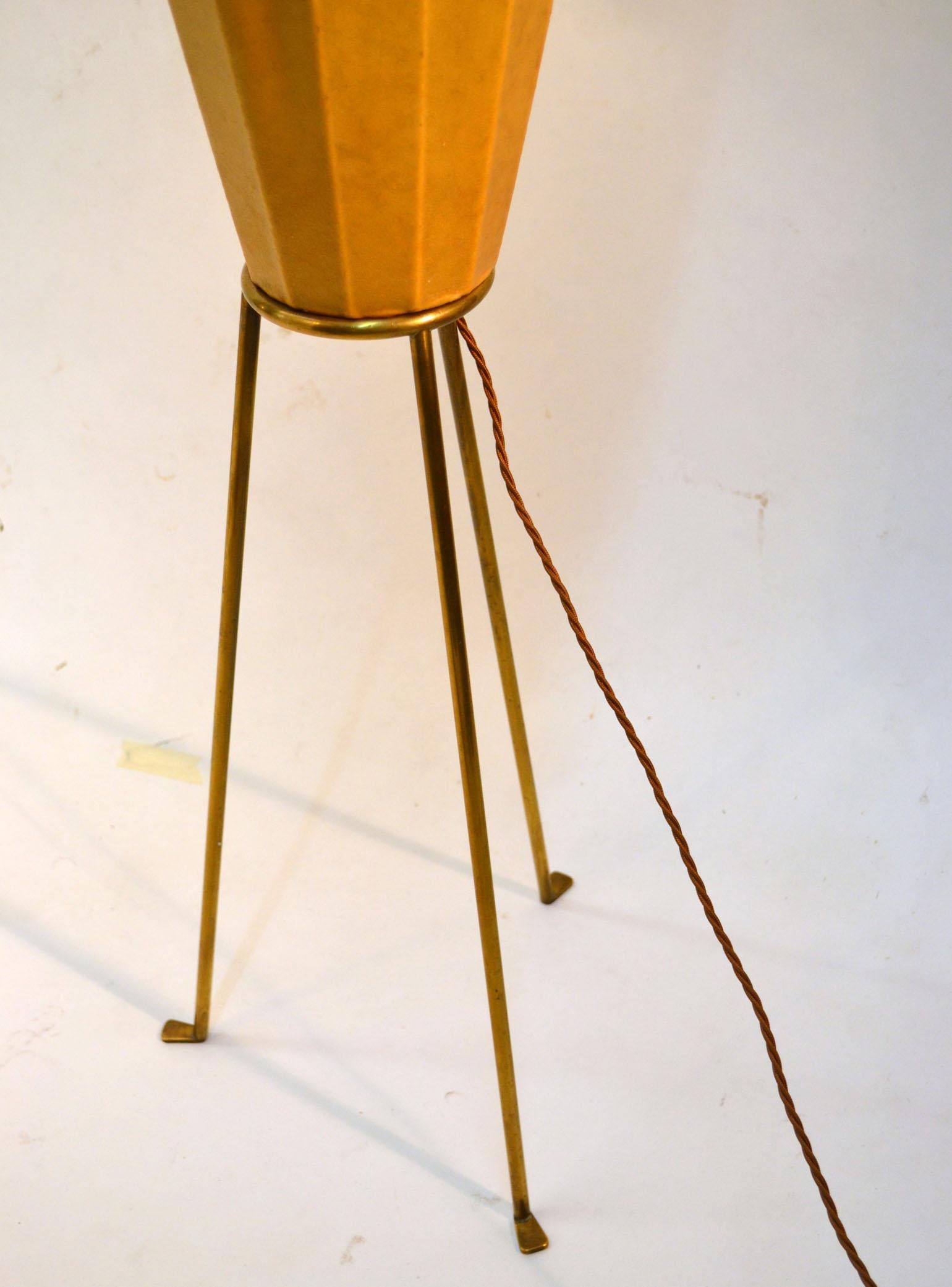 1950's Dutch Cocoon Shape Elongated Floor Lamp on Brass Tripod Legs by Artimeta 1