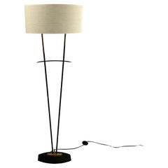 1950s French Floor Lamp for Maison Lunel with an Elliptical Linen Lampshade