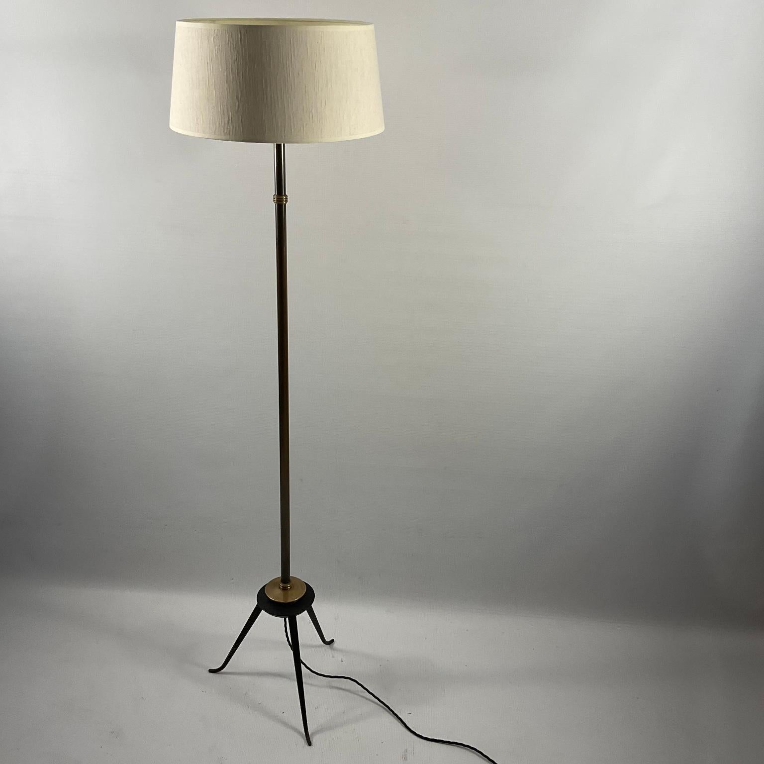Mid-20th Century 1950s Tripod Floor Lamp in Patinated Bronze For Sale