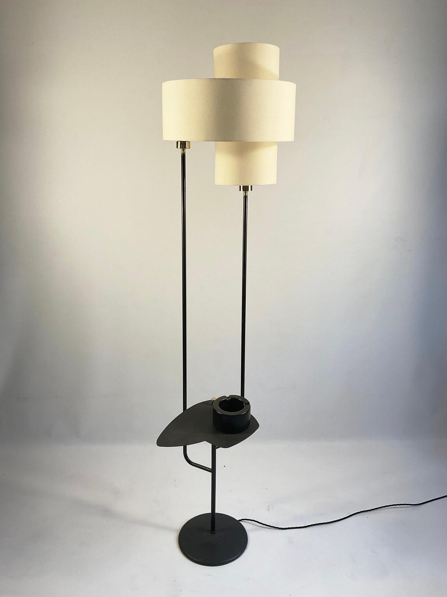 1950s French Floor Lamp with Side Table and double lampshade For Sale 3