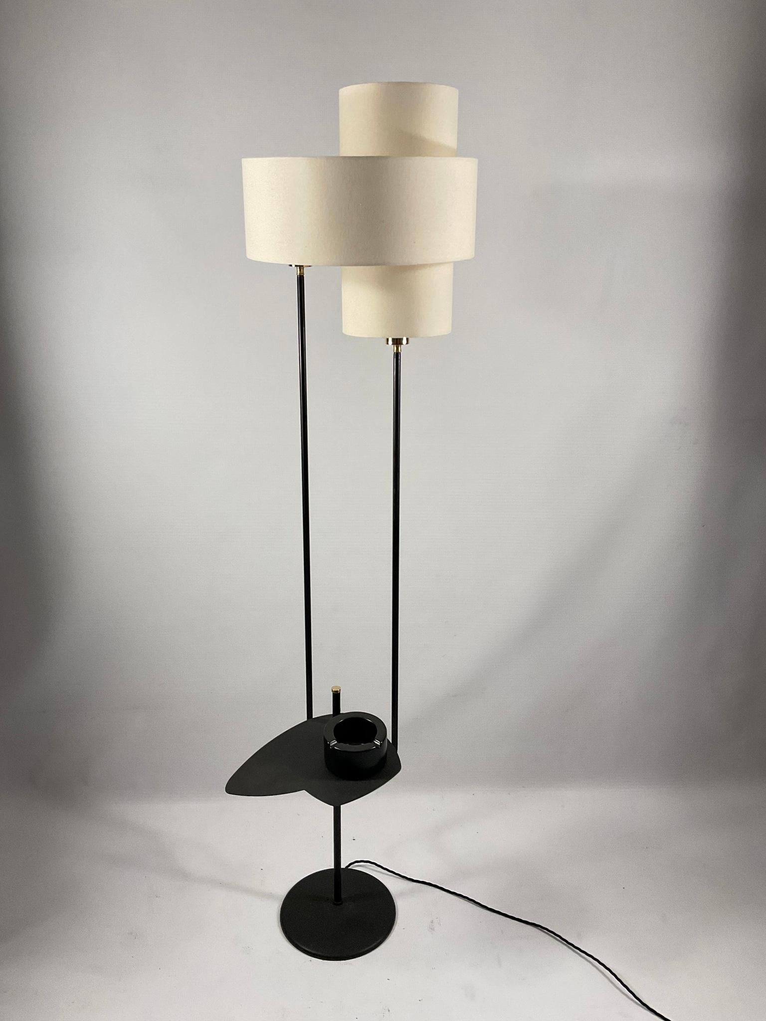 1950s French Floor Lamp with Side Table and double lampshade For Sale 5