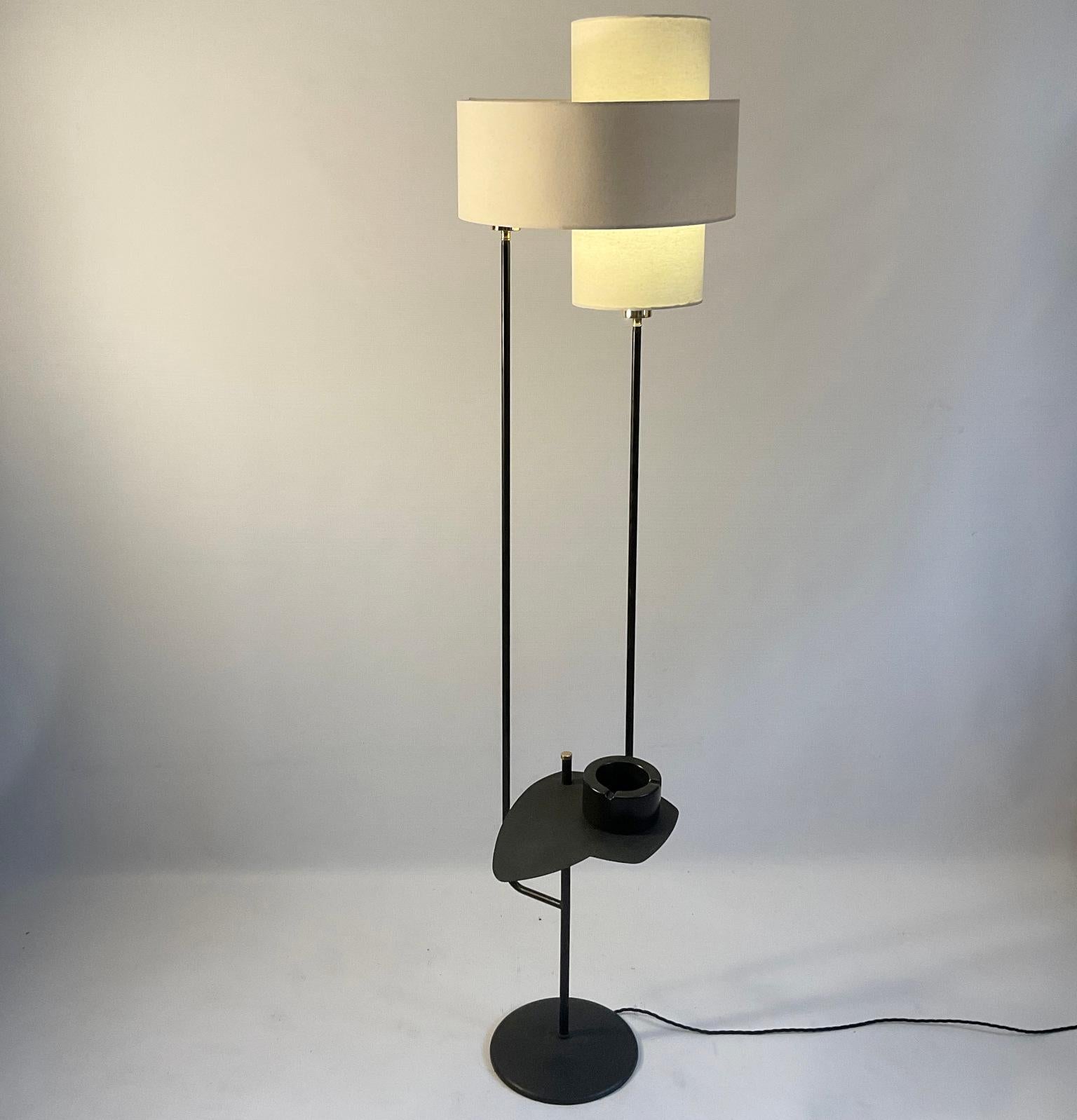 1950s French Floor Lamp with Side Table and double lampshade For Sale 7