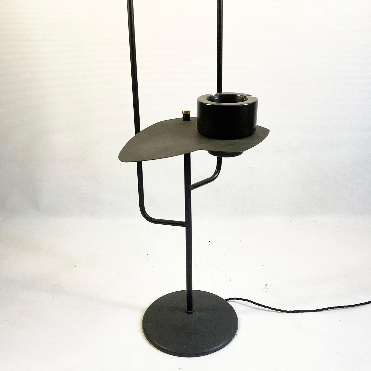 Mid-Century Modern 1950s French Floor Lamp with Side Table and double lampshade For Sale