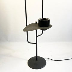 1950s French Floor Lamp with Side Table and double lampshade