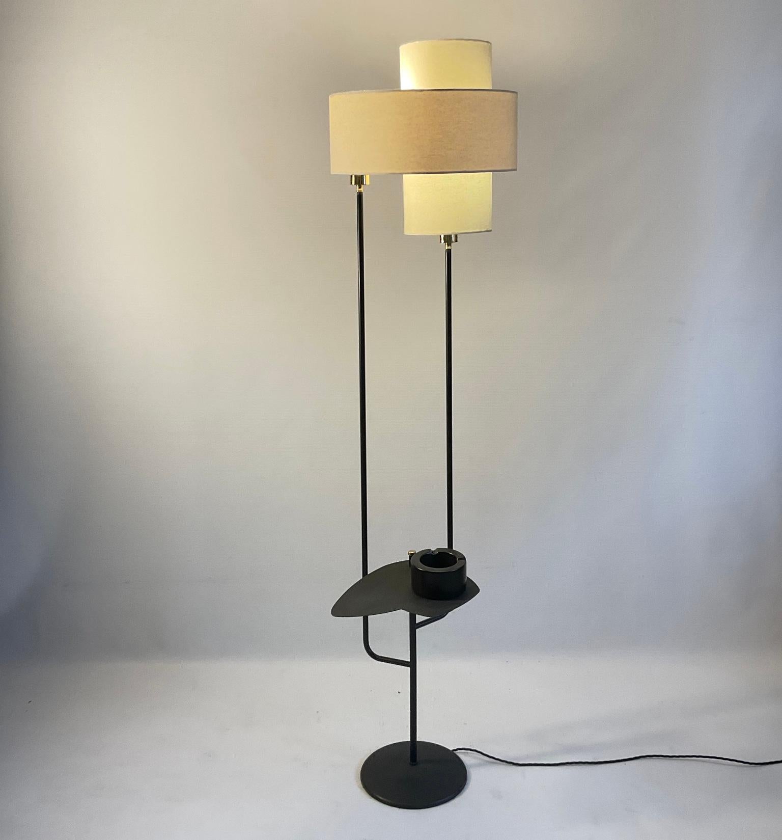 1950s French Floor Lamp with Side Table and double lampshade For Sale 1