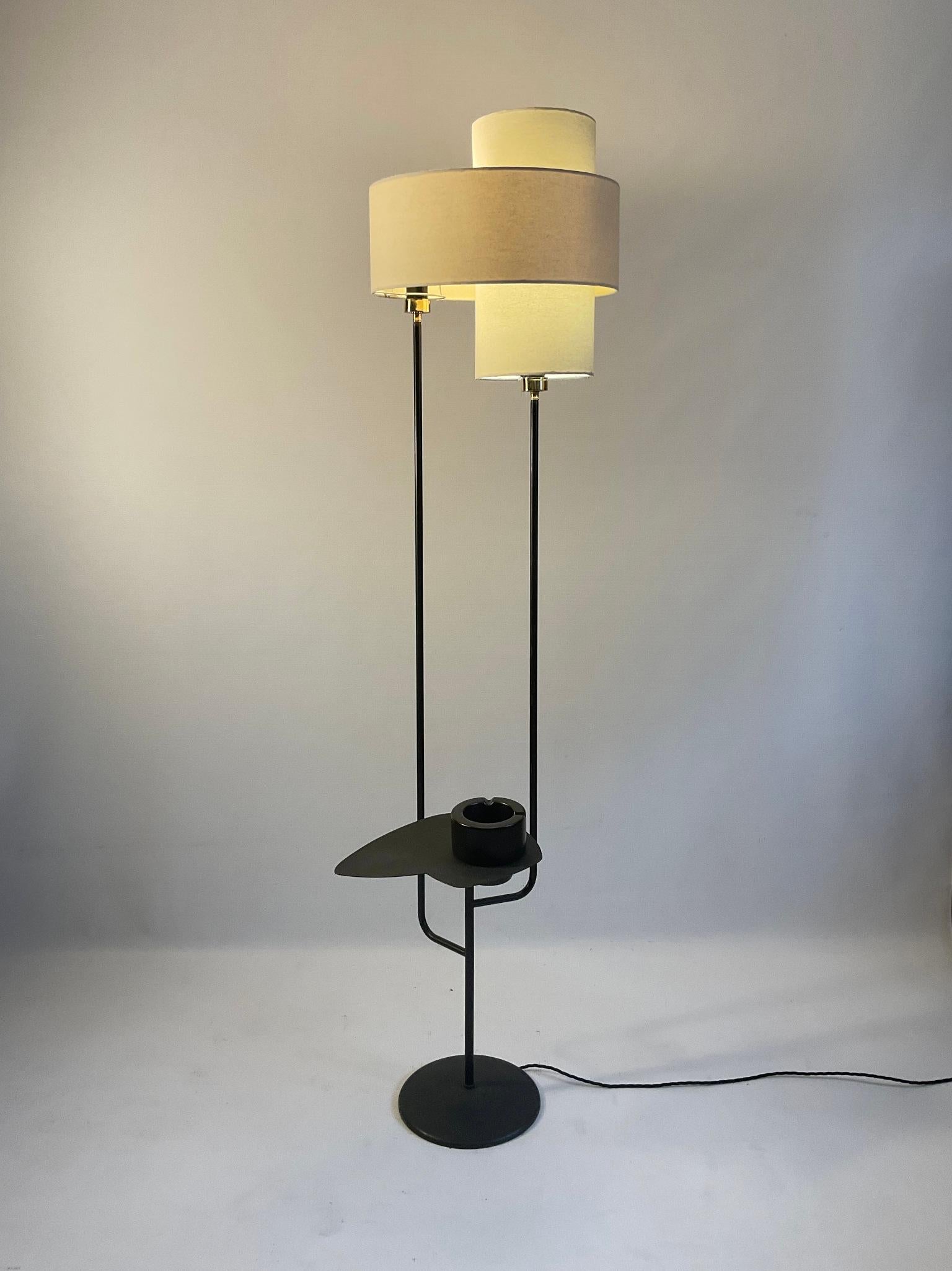1950s French Floor Lamp with Side Table and double lampshade For Sale 2