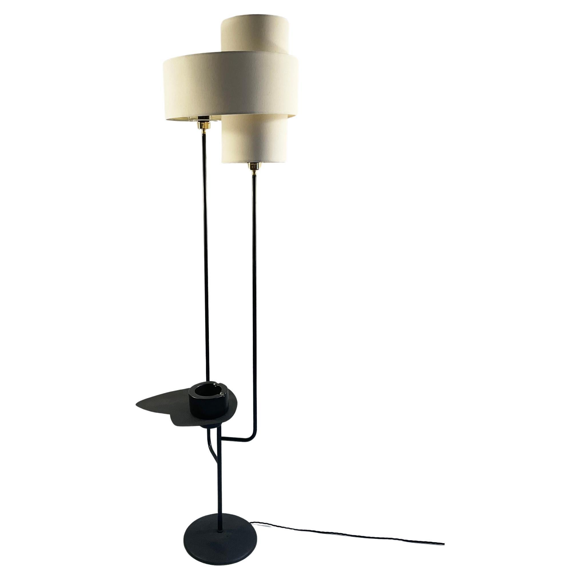 1950s French Floor Lamp with Side Table and double lampshade For Sale