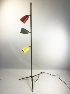 1950s Floor Lamp with Three Articulated Colored Shades