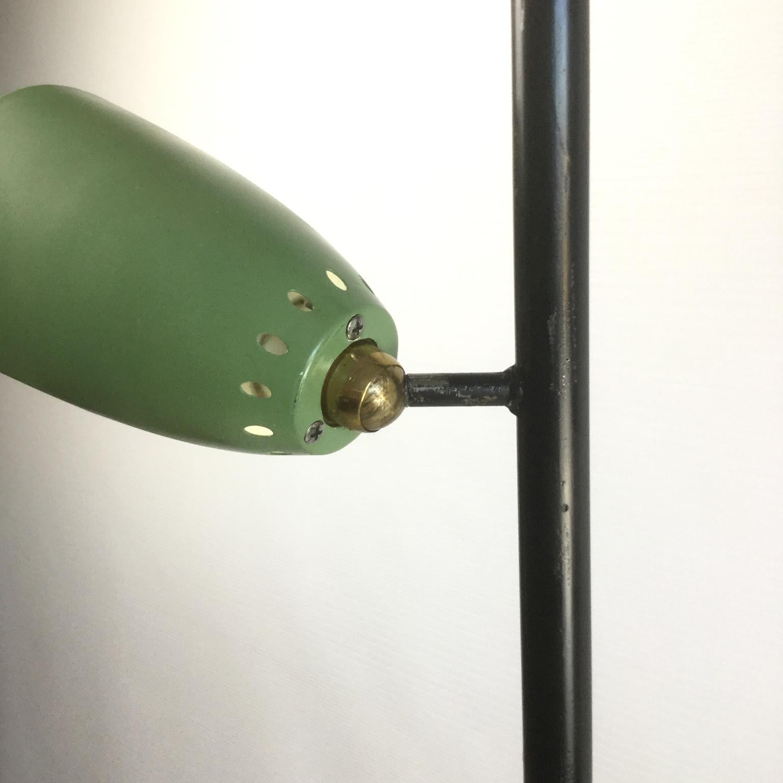 Cold-Painted 1950s French Floor Lamp with Three Articulated Shades For Sale