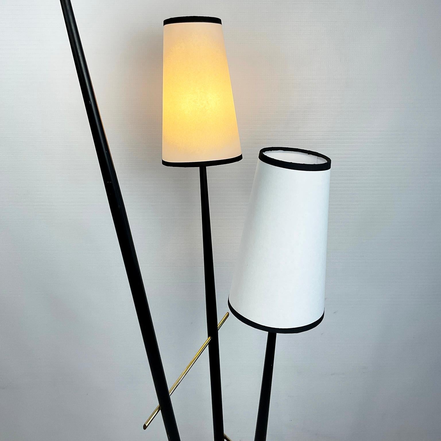 French 1950s Floor Lamp with three branches and parchment lampshade 2