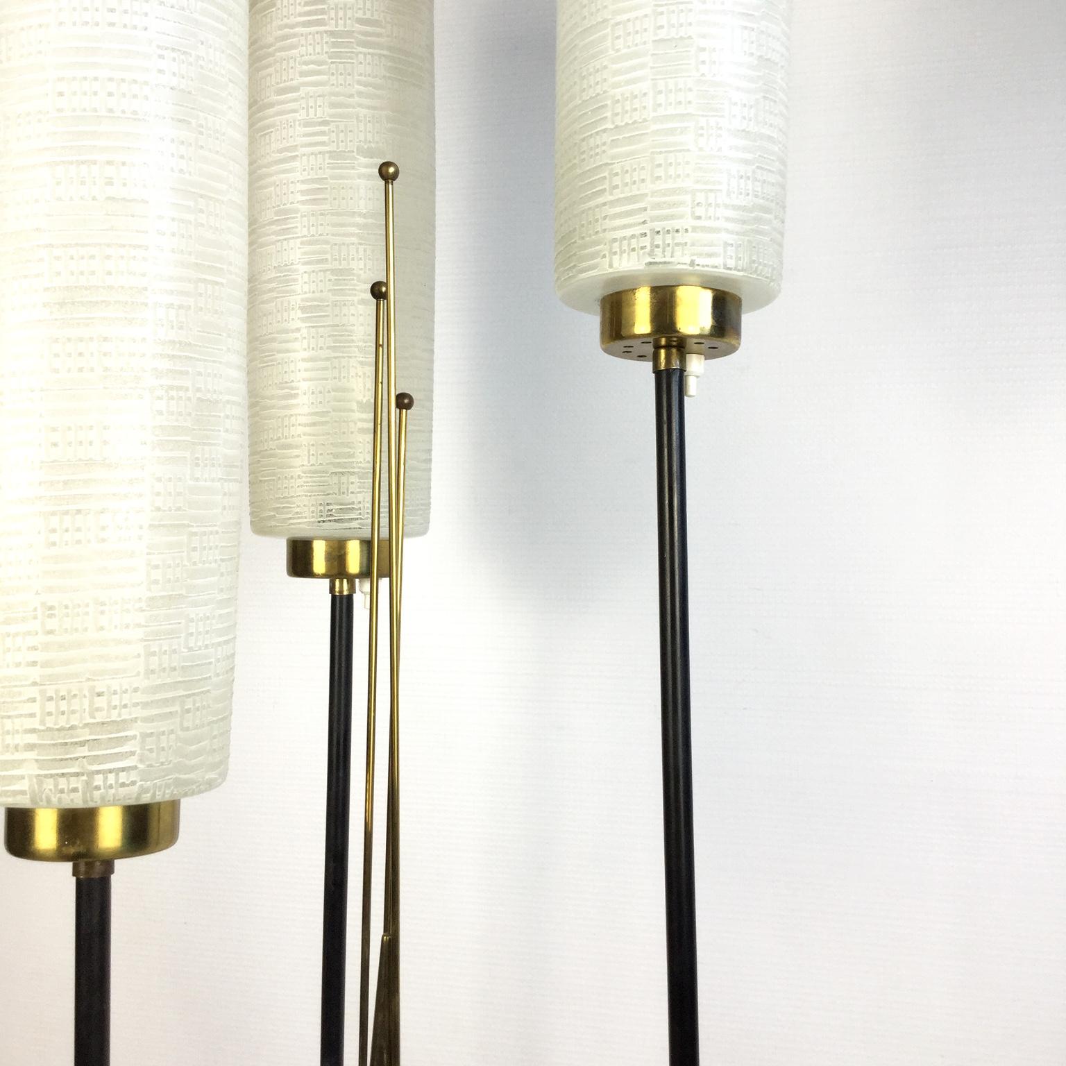 1950s French Floor Lamp with Three Large Opaline Shades In Good Condition In London, GB