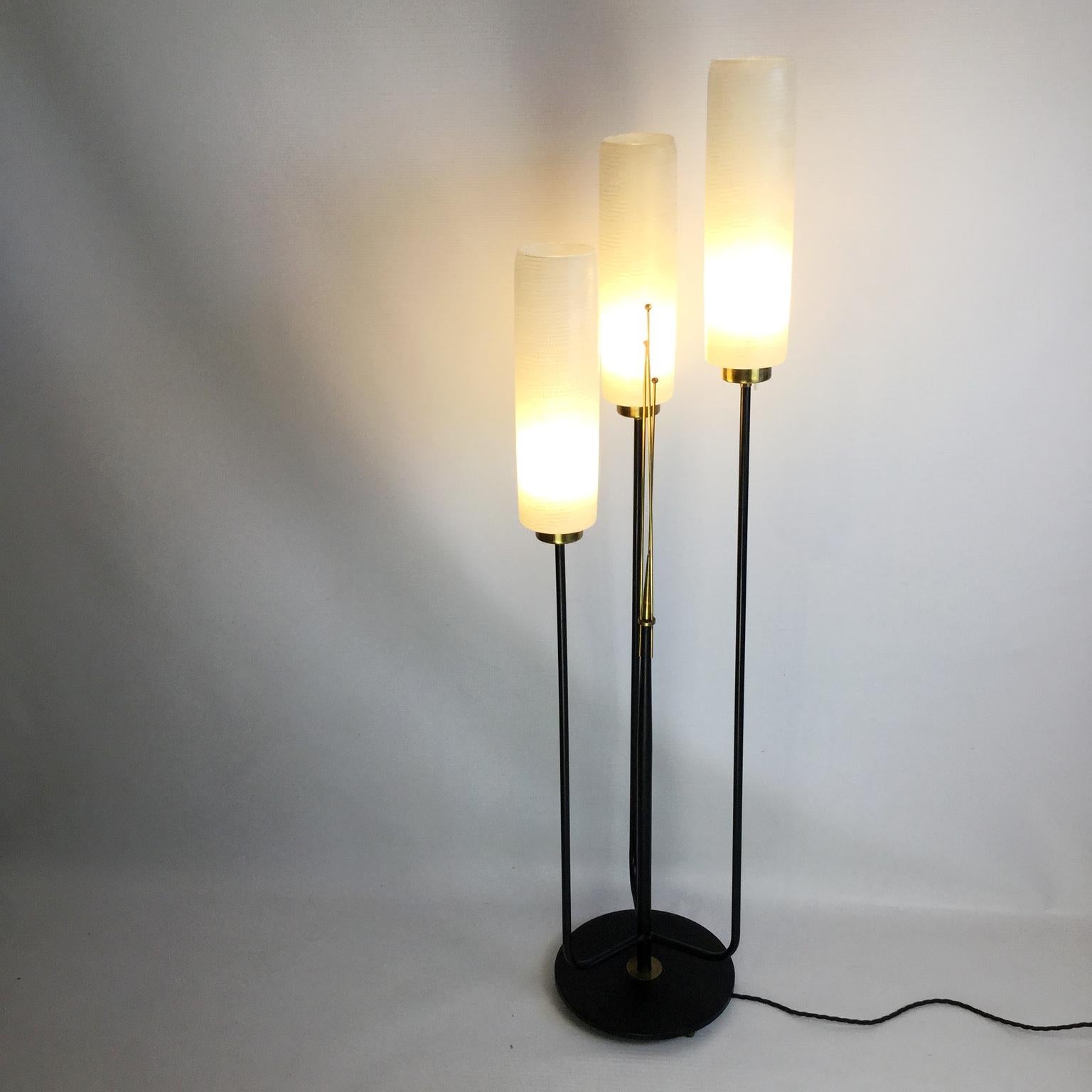 1950s French Floor Lamp with Three Large Opaline Shades 1