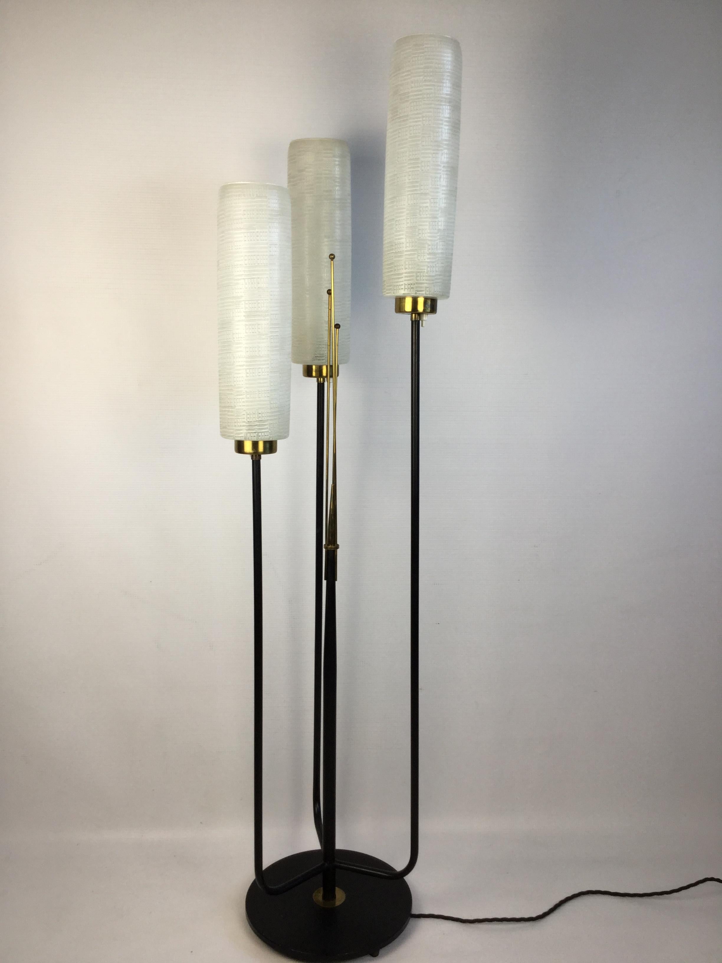 1950s French Floor Lamp with Three Large Opaline Shades 2