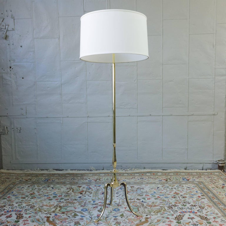 1950s French Floor Lamp With Tripod Base In Polished Brass For French 1950s Polished Brass Floor Lamp With An Elegant Tripod Base Recently And Wired