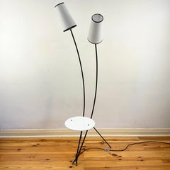 1950s French Floor Lamp with a Opaline Glass Side Table