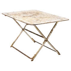 Used 1950's French Folding Metal Outoor Table, White Weathered