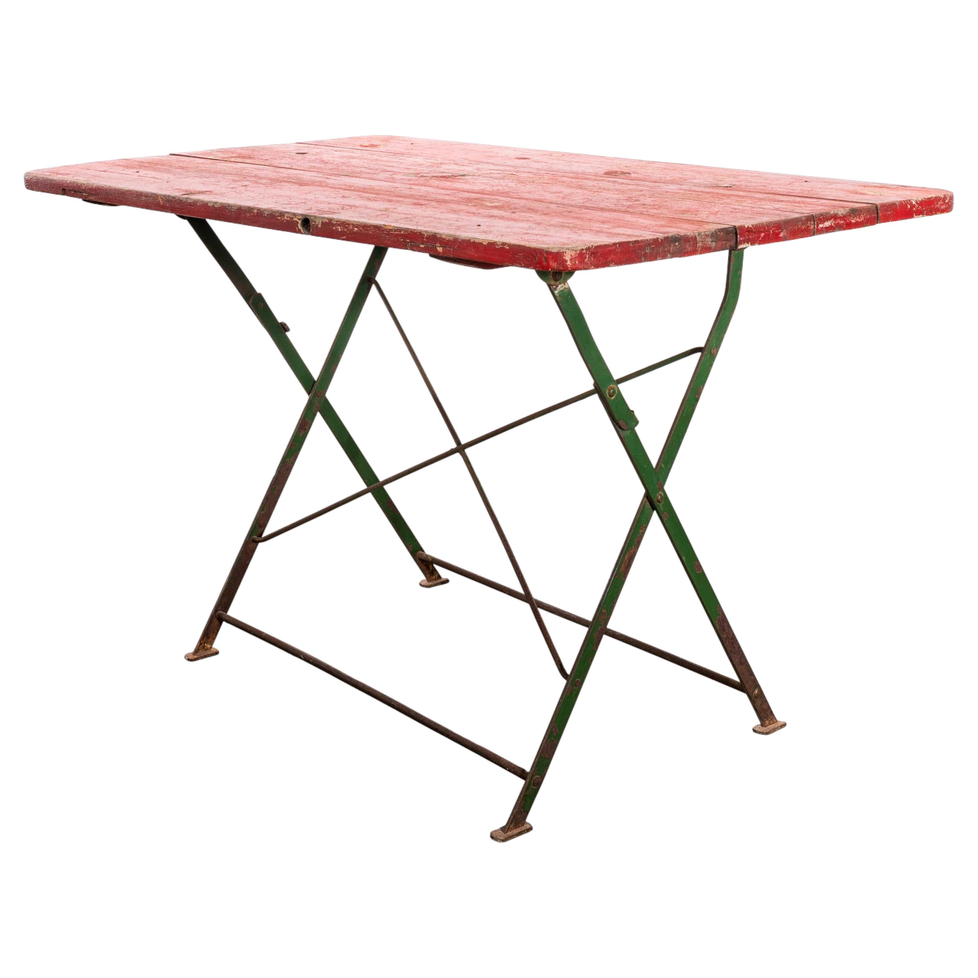 1950's French Folding Wood And Forged Metal Base Table