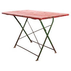 1950's French Folding Wood And Forged Metal Base Table