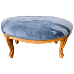 Vintage 1950s French Footstool in Scalamandré 'Polar Bear - Blue Frost' Mohair