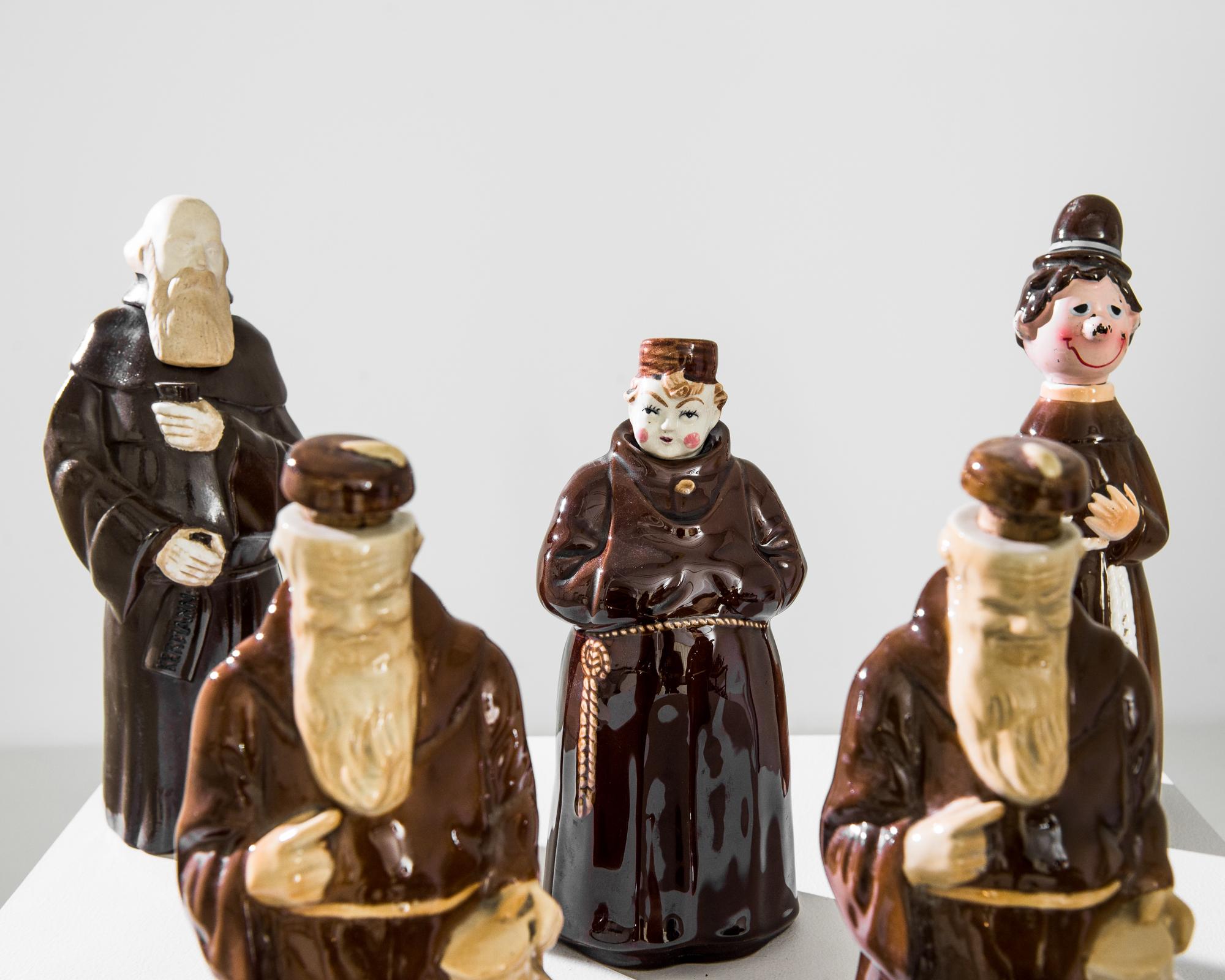 Folk Art 1950s French Friar Ceramic Liquor Bottle For Sale