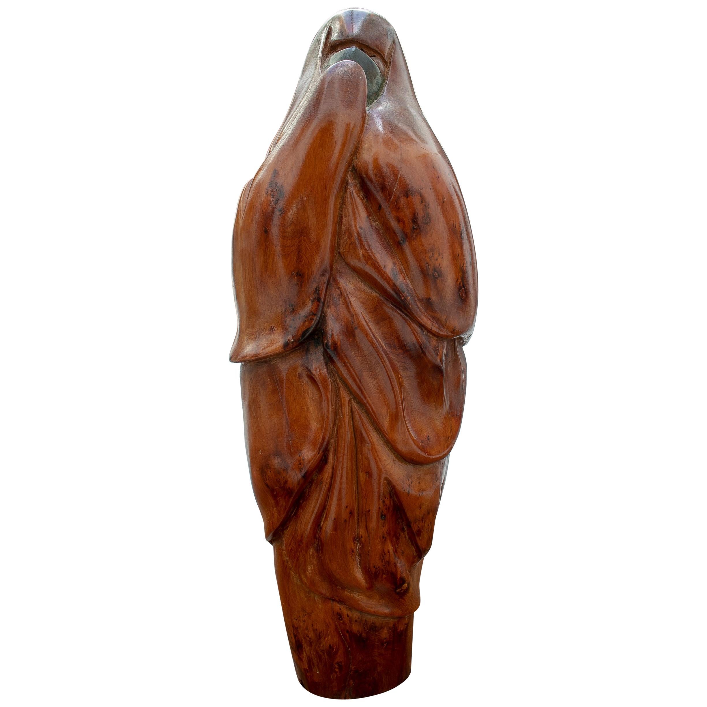 1950s French Fruitwood Abstract Figurative Sculpture of an Arab Woman with Niqab