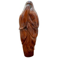 1950s French Fruitwood Abstract Figurative Sculpture of an Arab Woman with Niqab