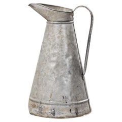 Vintage 1950s, French Galvanised Large Tin Pitcher