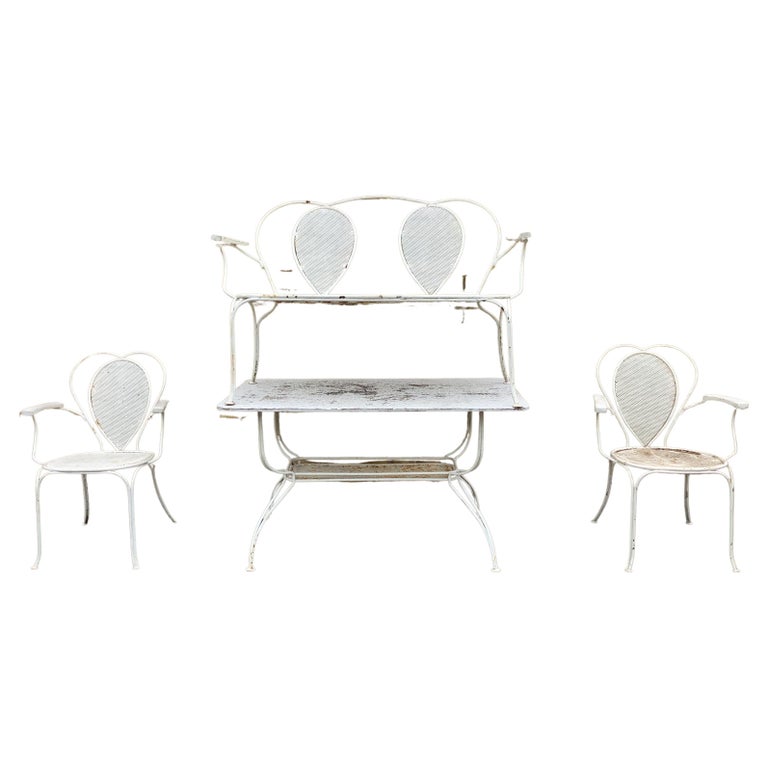 1950s French Garden Bench Table and Chairs For Sale at 1stDibs