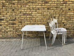 1950s French Garden Set, Vintage Metal Garden Chairs and Table