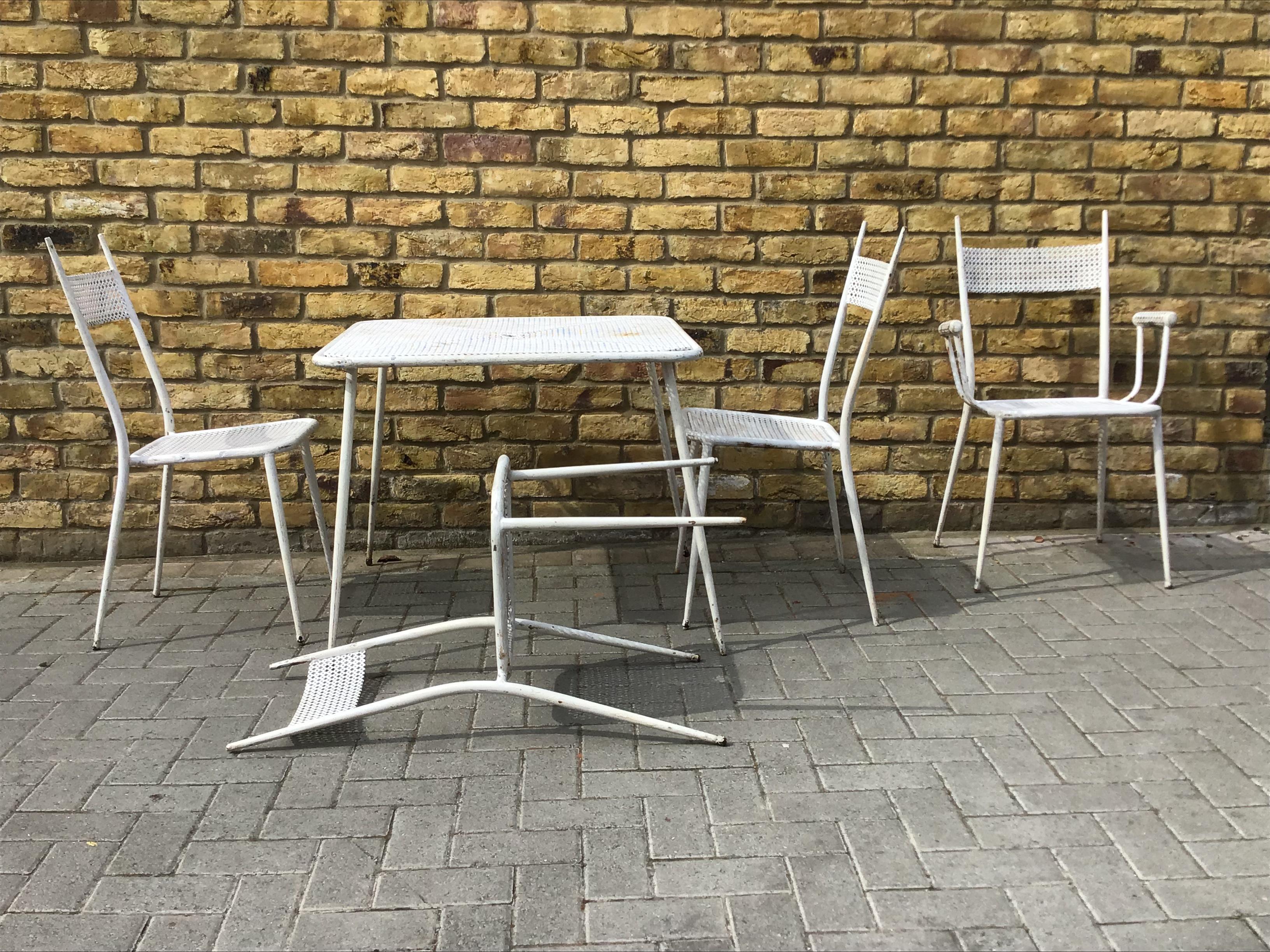 Mid-Century Modern 1950s French Garden Set, Vintage Metal Garden Chairs and Table