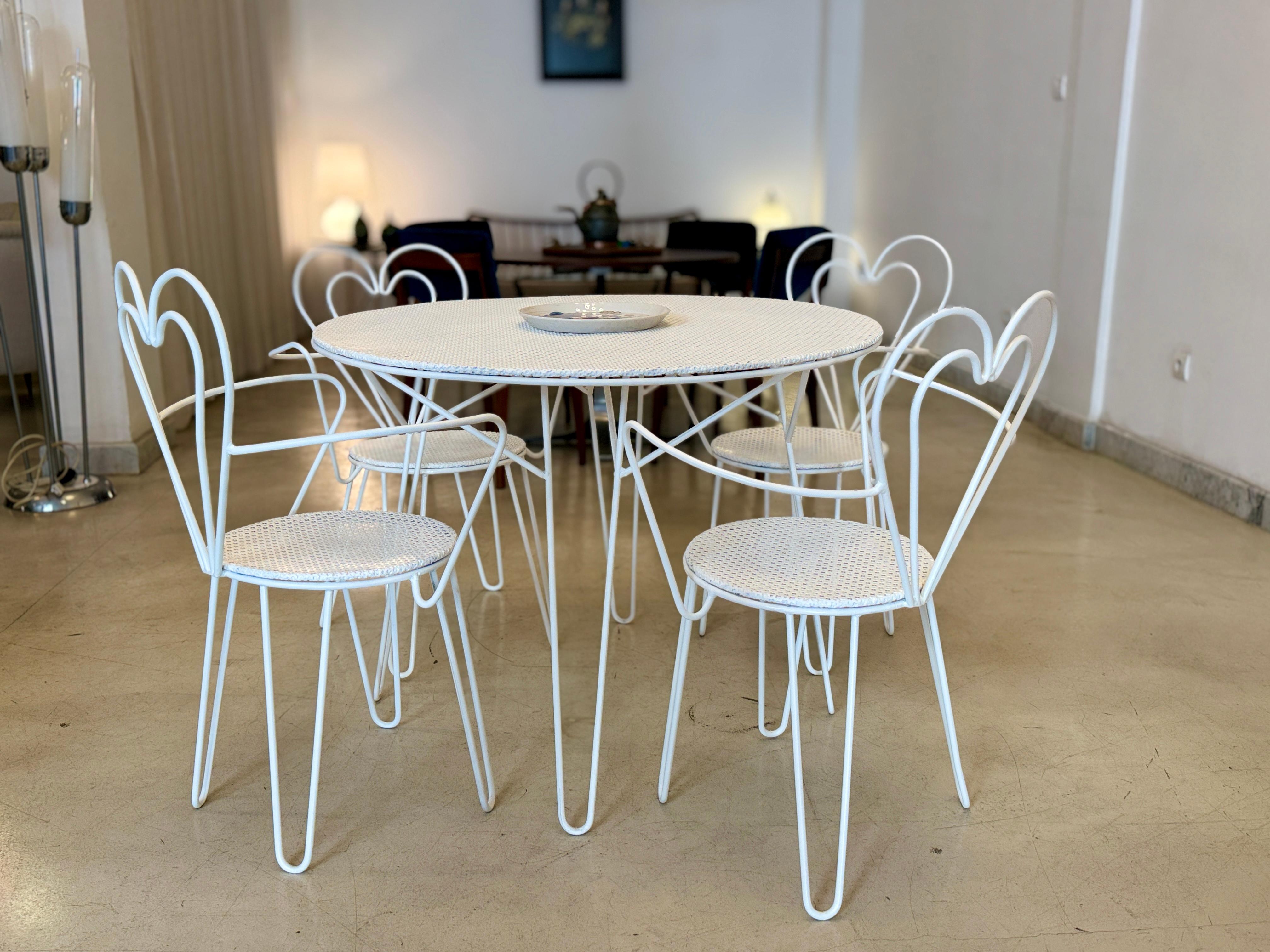 Rare 1950s French Perforated Metal Garden Table Attributed to Mathieu Matégot For Sale 3