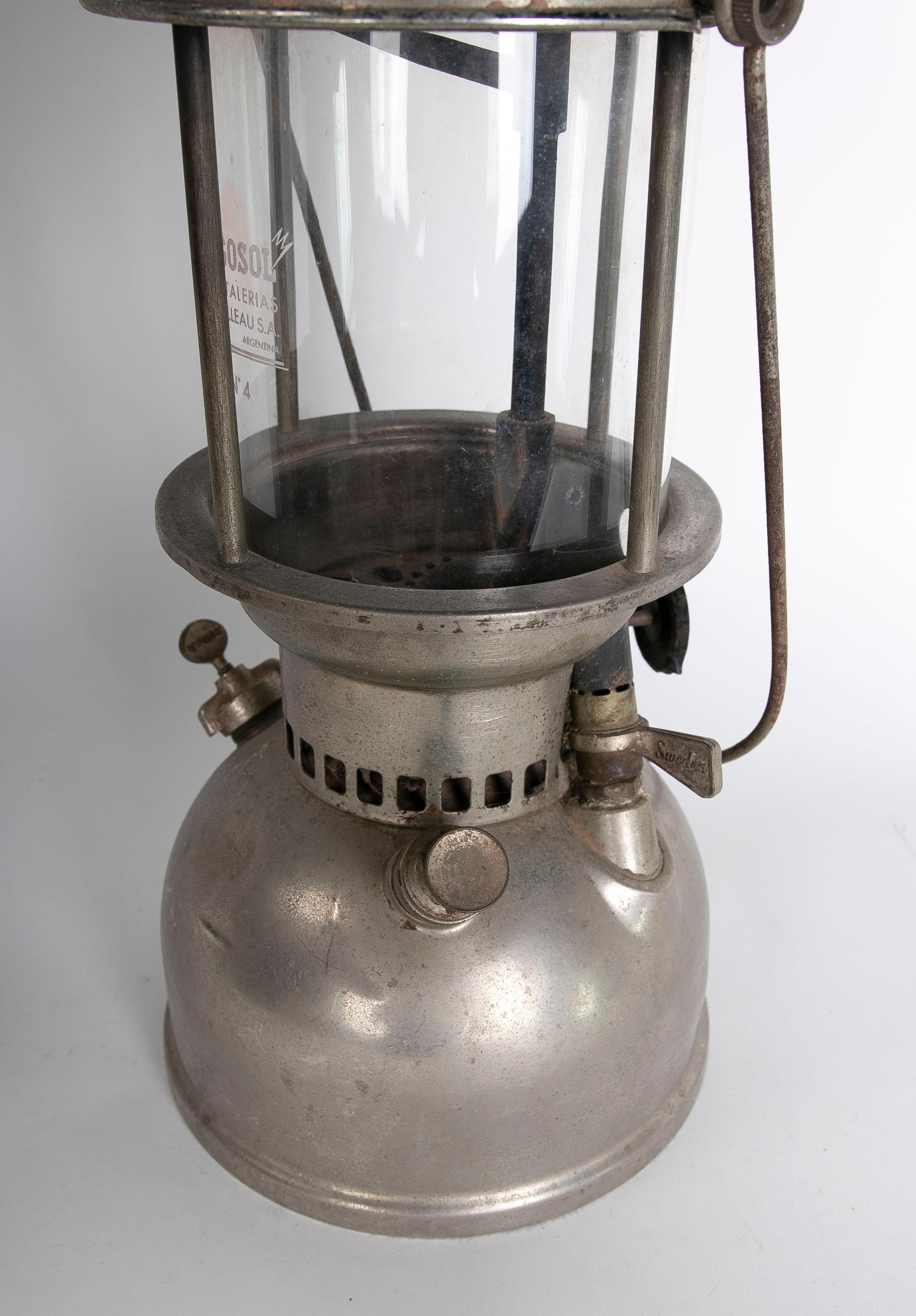 1950s French Gas Lamp Metal with Glass  For Sale 6