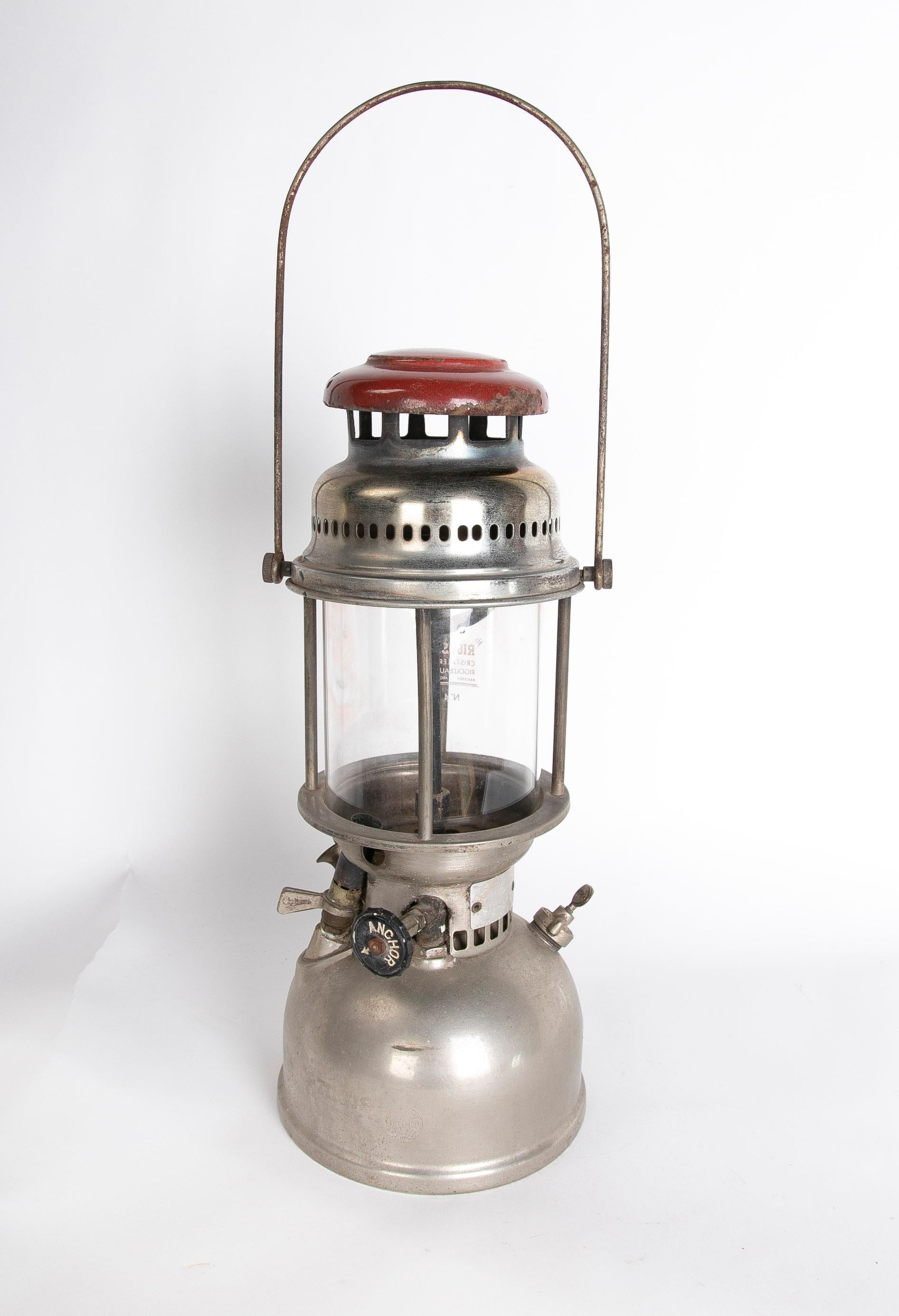 1950s French Gas Lamp Metal with Glass.