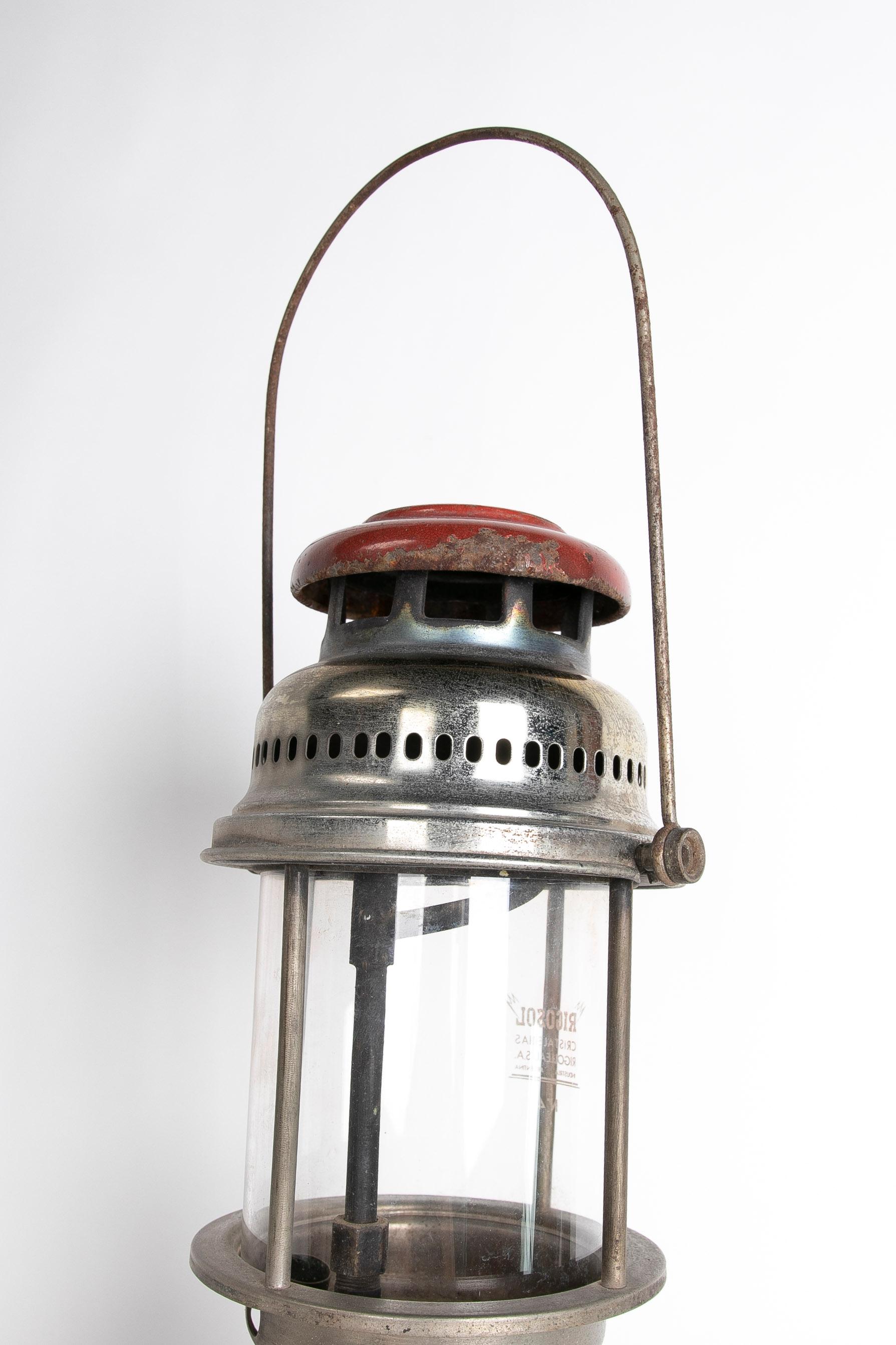 20th Century 1950s French Gas Lamp Metal with Glass  For Sale