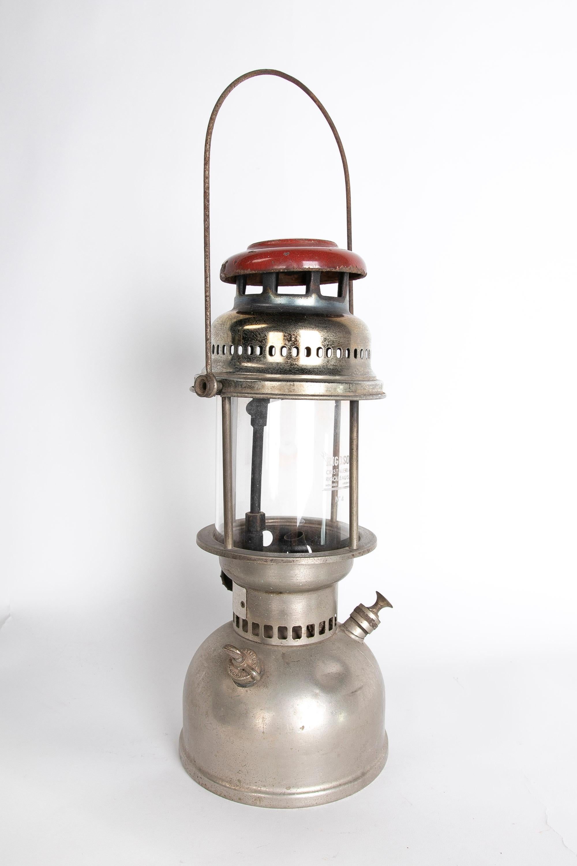 1950s French Gas Lamp Metal with Glass  For Sale 1