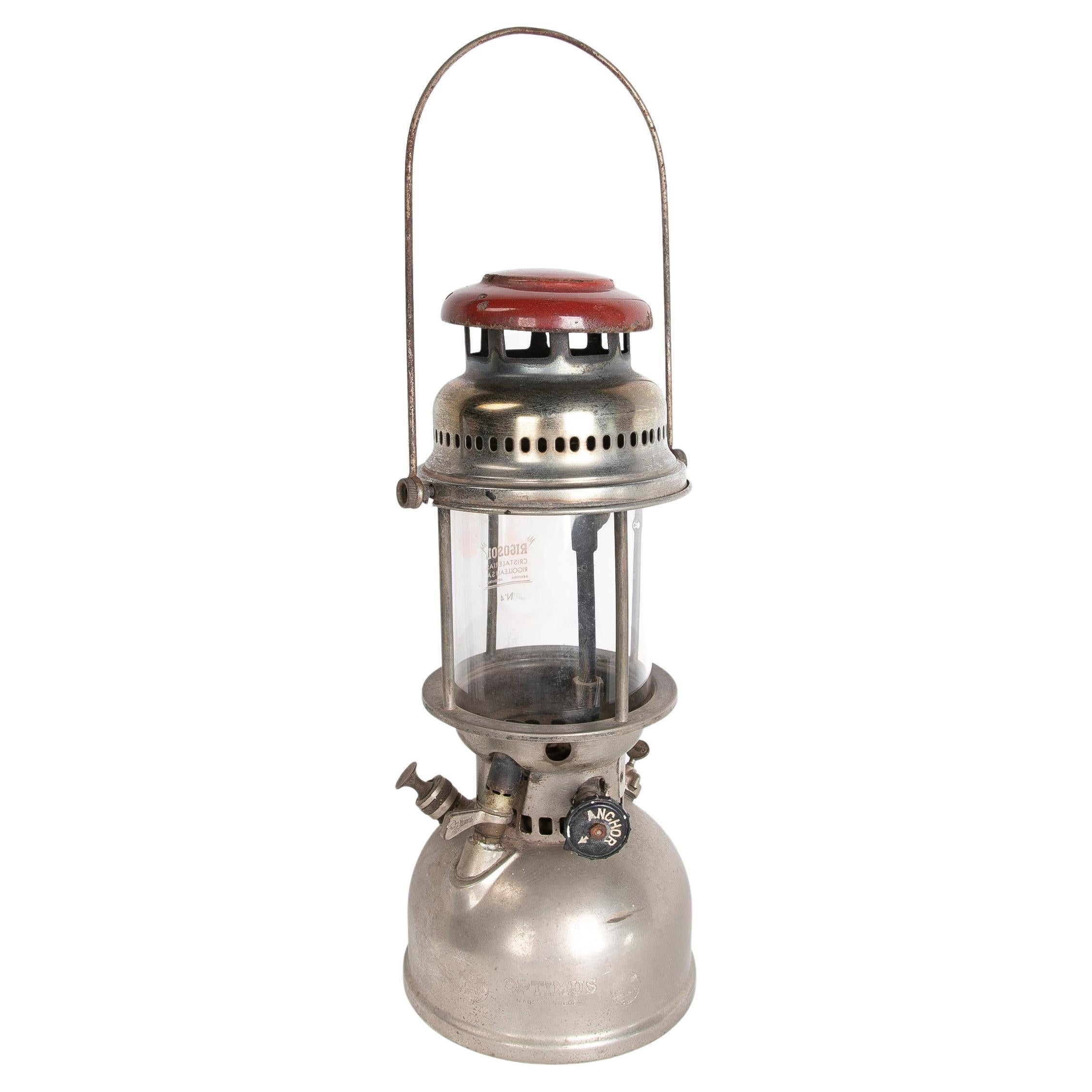 Lampe à gaz française des années 1950 en métal et verre 