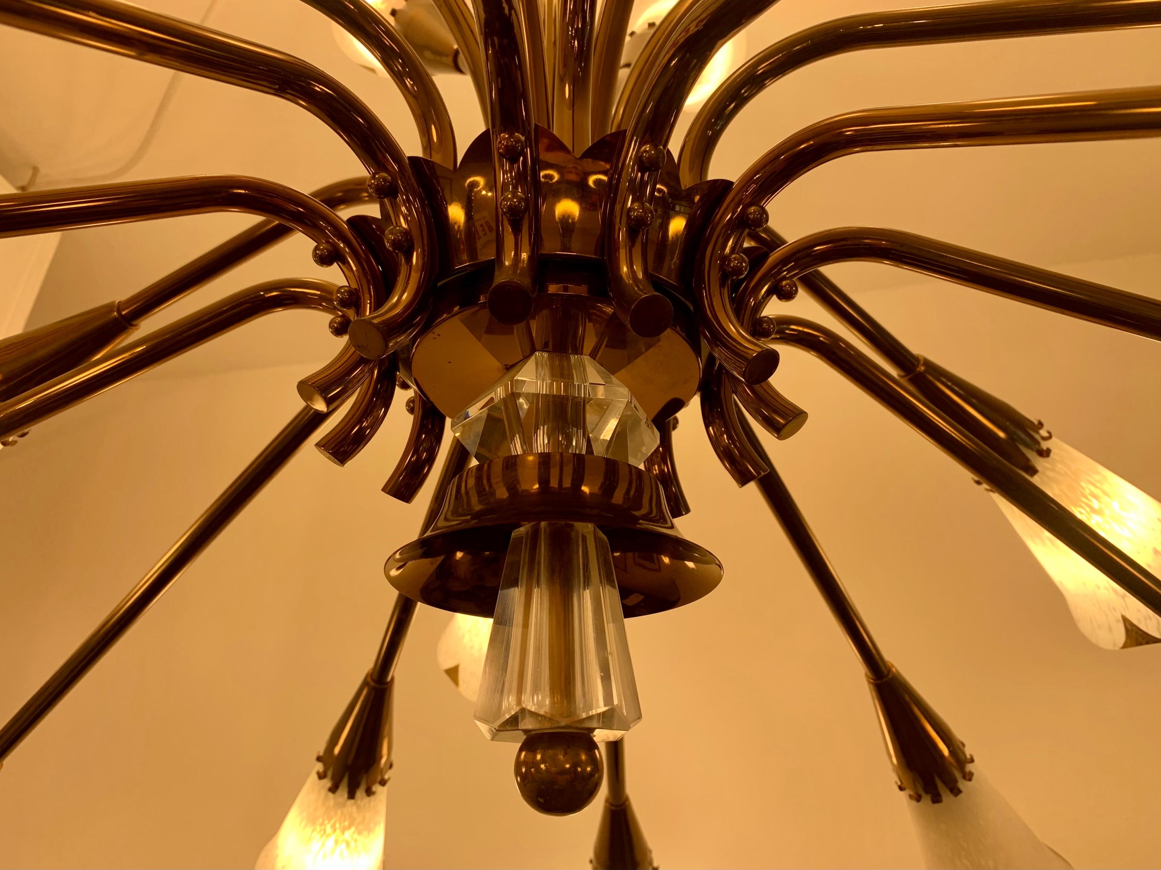 1950s French Genet et Michon Chandelier with Cala Shades by Sevres 6