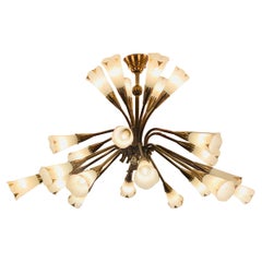 Lustre français des années 1950 Genet et Michon avec abat-jour Cala de Sèvres
