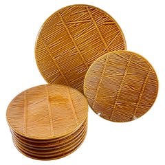 Servicio de platos de queso con motivos de paja Gien francés de los años 50, 9 piezas