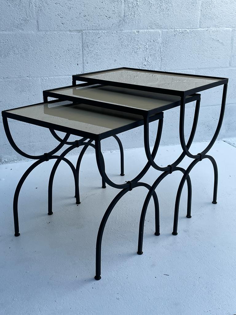 Mid-Century Modern 1950s French Gigogne Nesting Tables in the Style of Jansen, Set of 3 For Sale