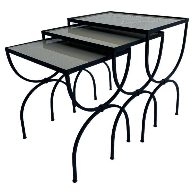 1950s French Gigogne Nesting Tables in the Style of Jansen, Set of 3 In Good Condition For Sale In palm beach, FL