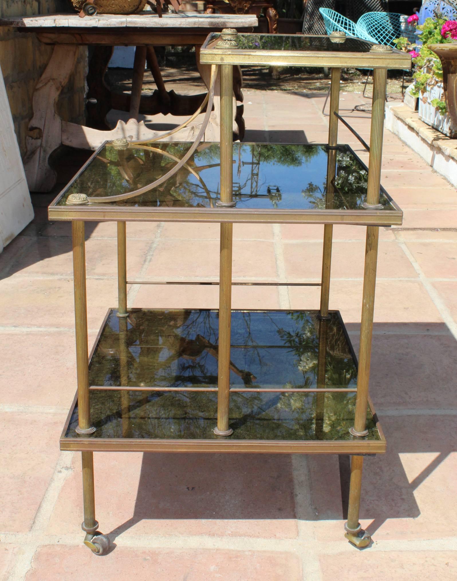 1950s French Gilded Brass and Glass Food Trolley In Good Condition In Marbella, ES