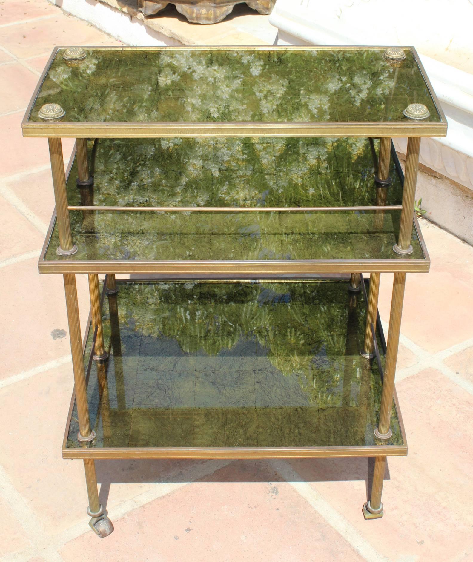 Bronze 1950s French Gilded Brass and Glass Food Trolley